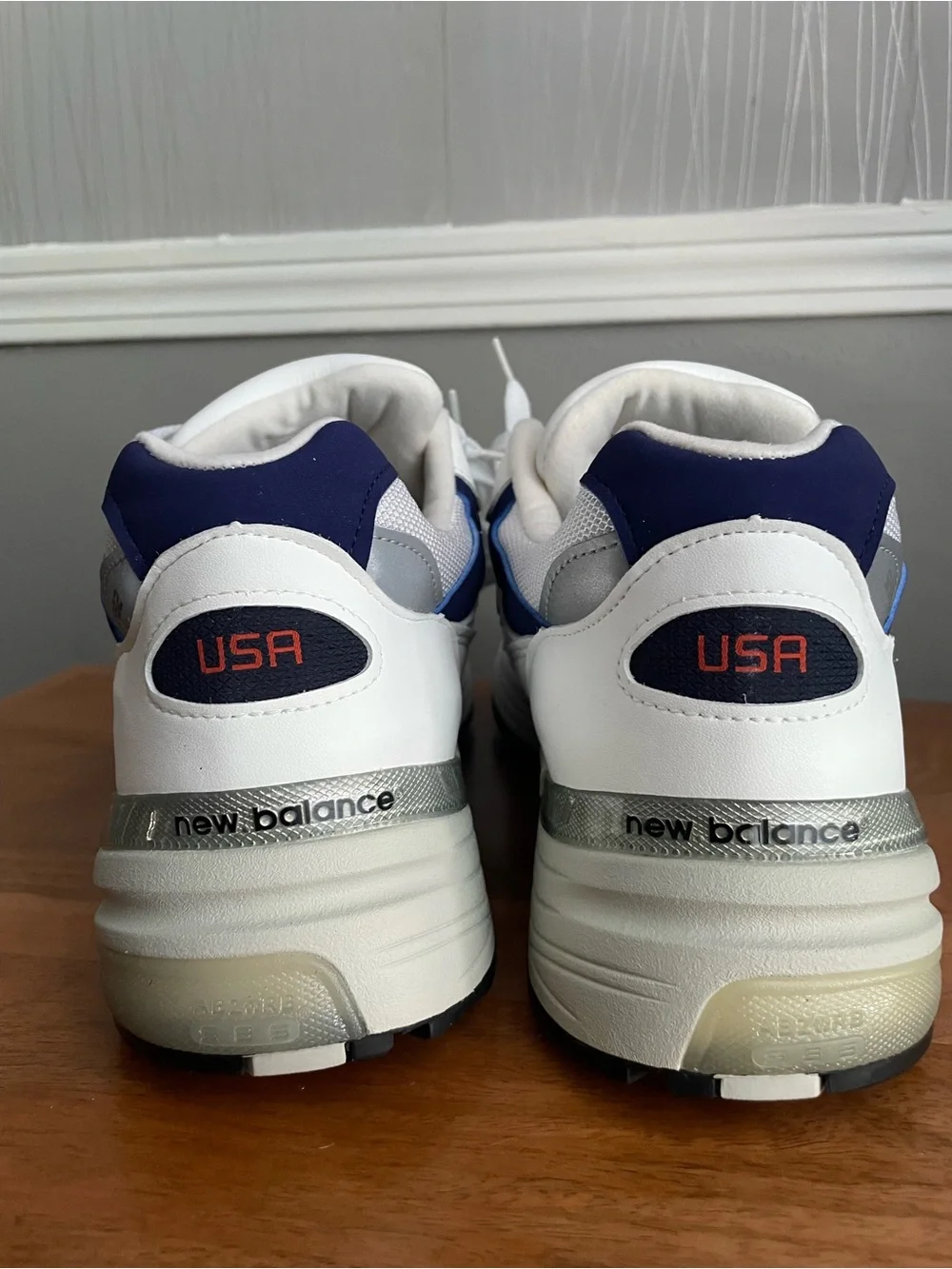 New Balance 992 Made in USA White Blue Navy Men’s Size 13 M992CA Sneakers NIB